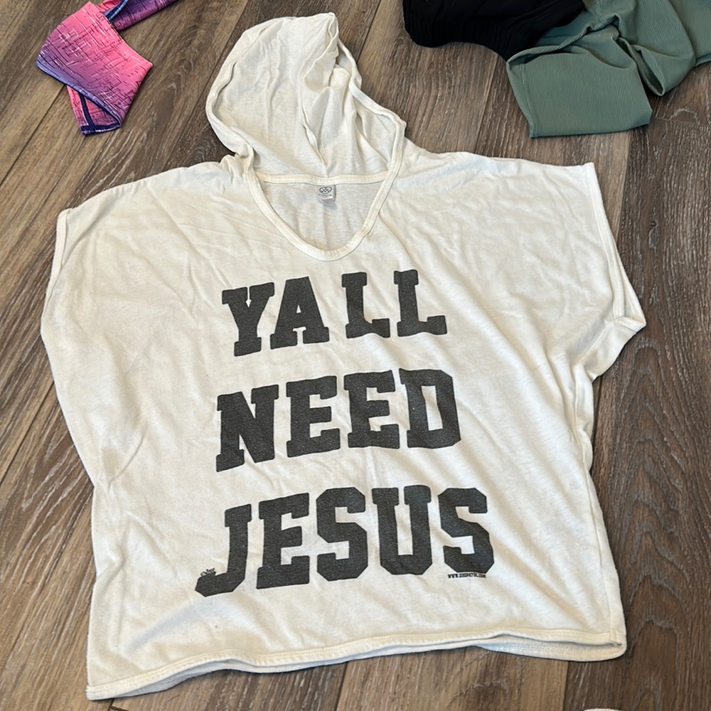 Yall Need Jesus Cream Short Sleeve Hoodie